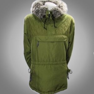 Olive Green Faux Fur Hooded Jacket with PrimaLoft Insulation